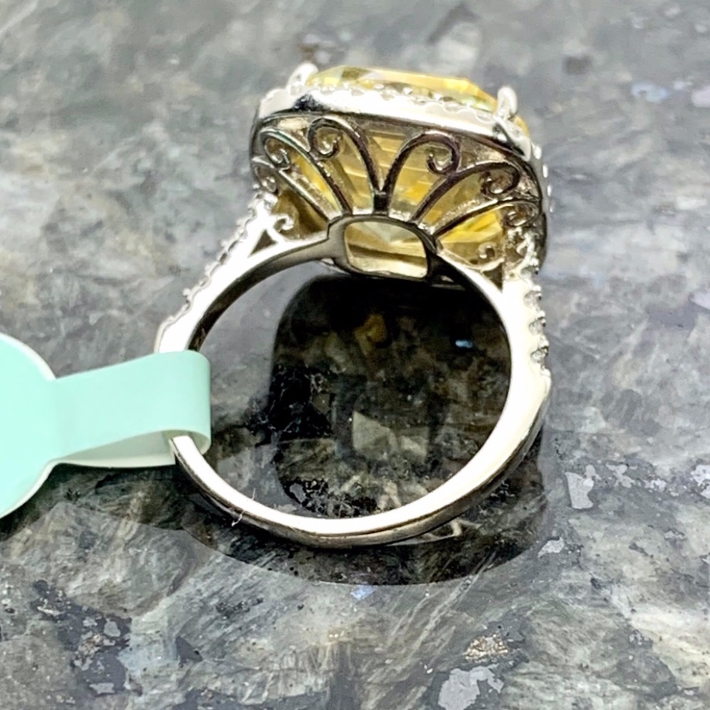 925 STERLING SILVER & YELLOW CZ COCKTAIL RING - Picture 3 of 8